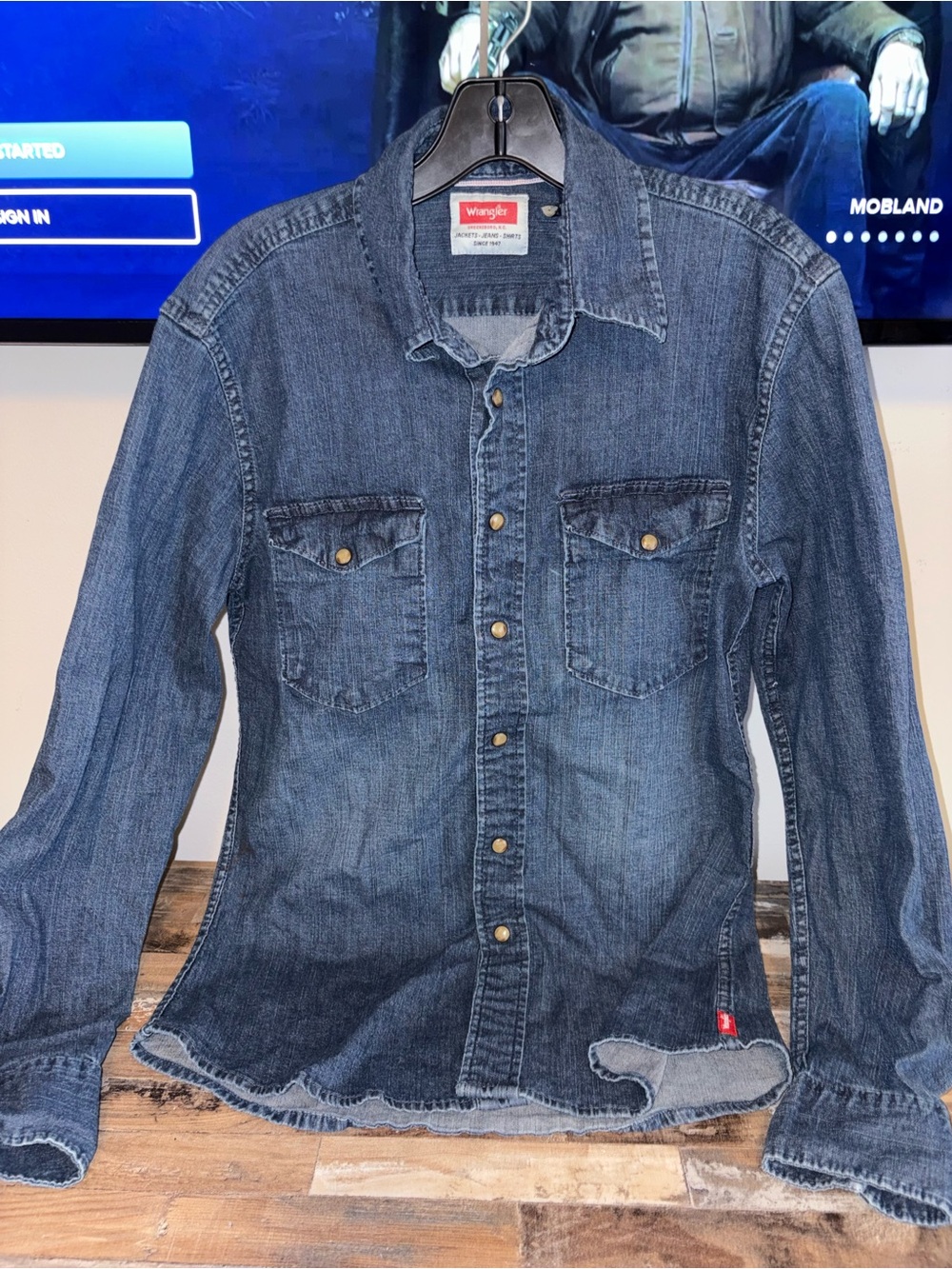 Wrangler Dark Blue Denim Shirt Jacket Pearl Snaps